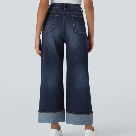 Halara flex high waisted multiple pockets, rolled him wide leg stretching knit - Picture 5 of 10